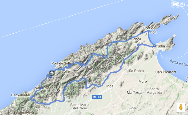 Mapa de la ruta ciclista en Pollensa